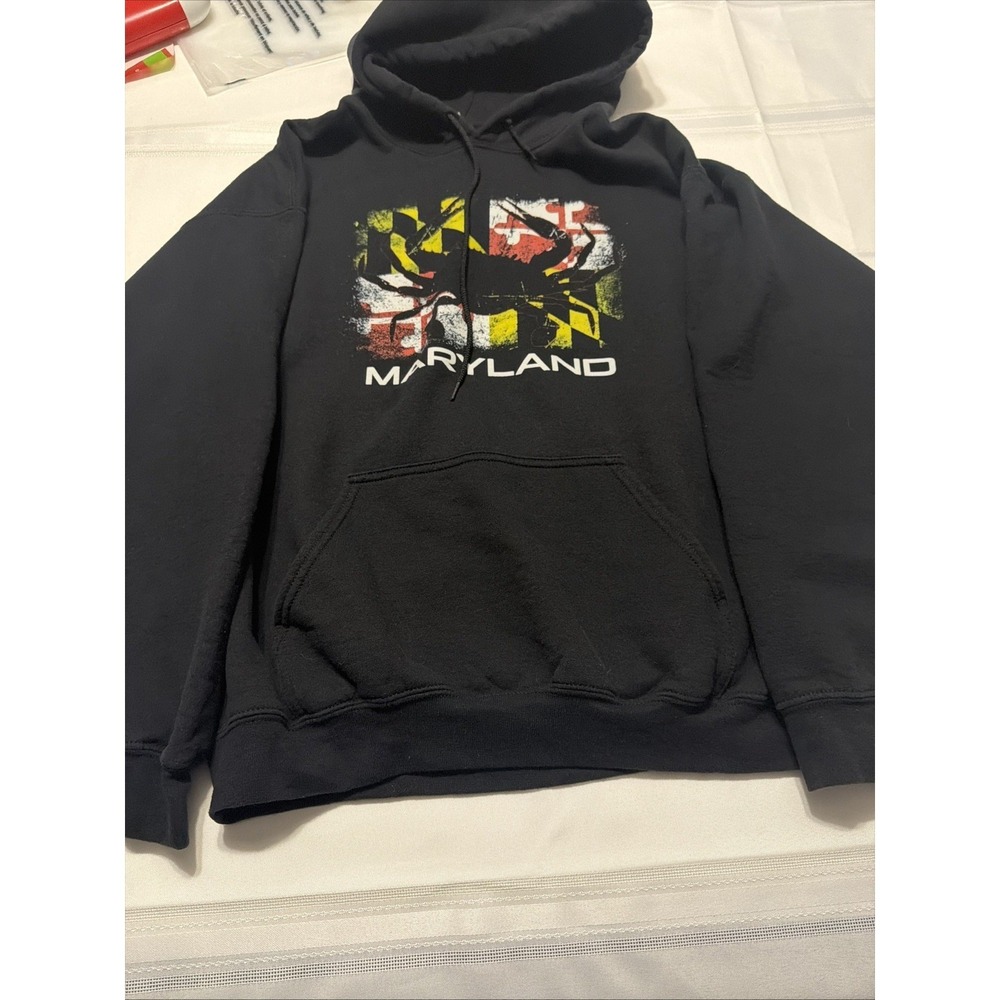 Gildan Maryland Flag Blue Crab Graphic Hoodie Sweatshirt Black Large